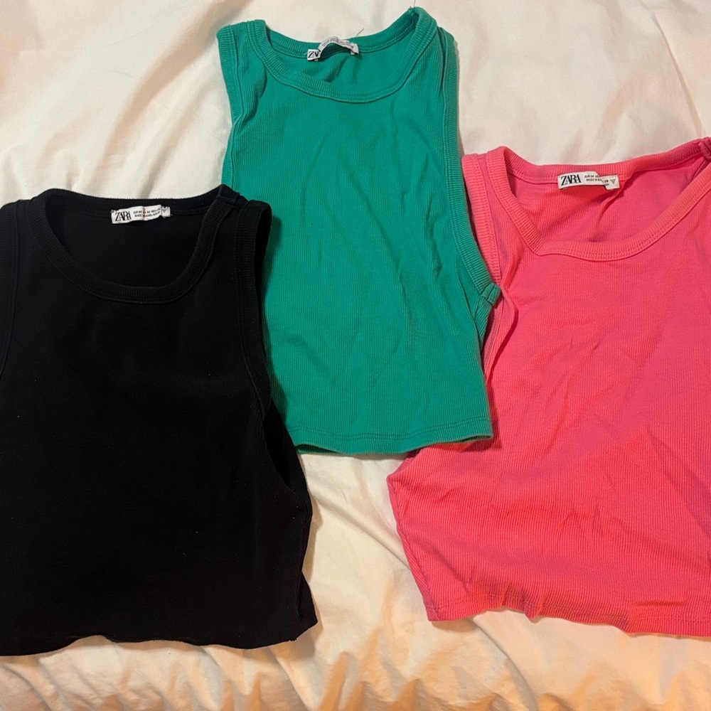 Zara Sleeveless Tops Set - Black, Teal, Pink
